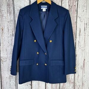 Pendleton Vintage Navy Blue Blazer Suit Jacket Size 10 Petite Gold Tone‎ Buttons
